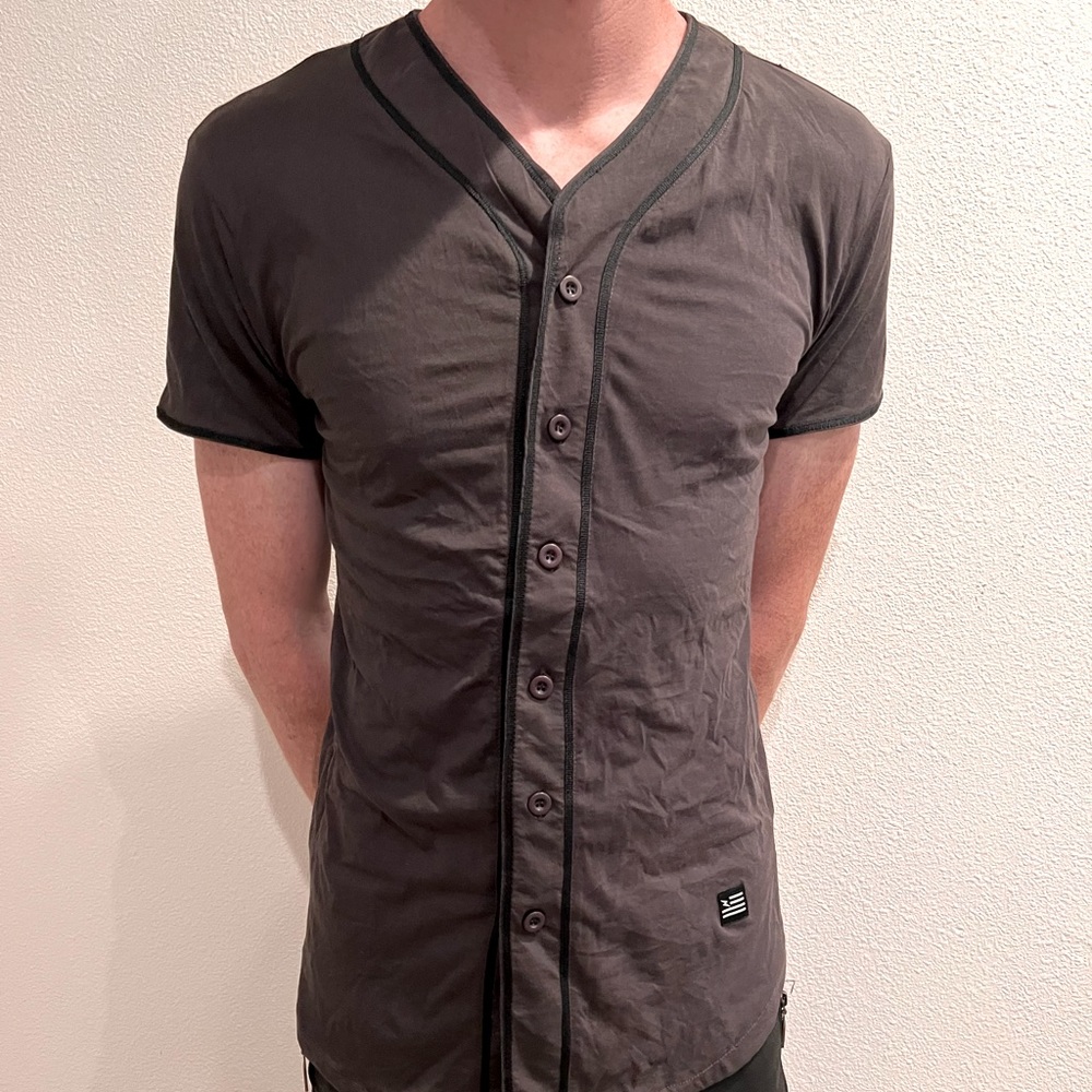 Short Sleeve Button Down Baseball T-Shirt